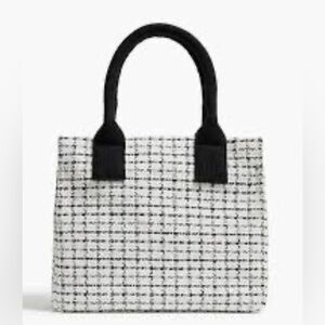 J. Crew black & white check tweed mini tote handbag. NWT.